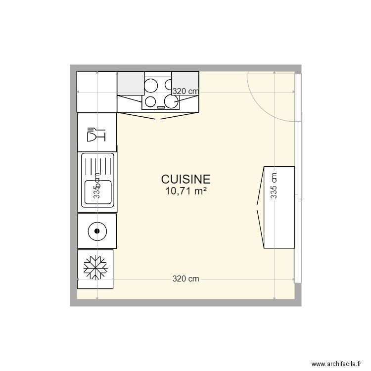 CUISINE. Plan de 1 pièce et 11 m2