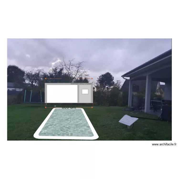 Facade Ouest aabri et piscine. Plan de 