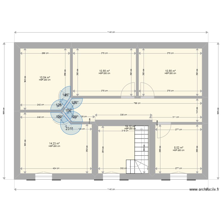 étage joyeuse. Plan de 6 pièces et 73 m2