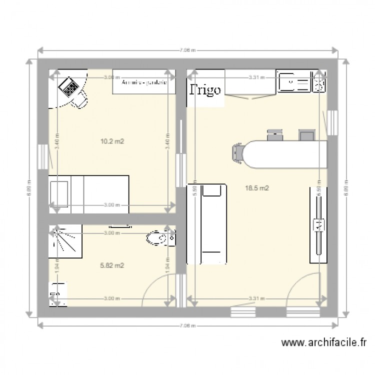 Appartement de 42m2. Plan de 0 pièce et 0 m2