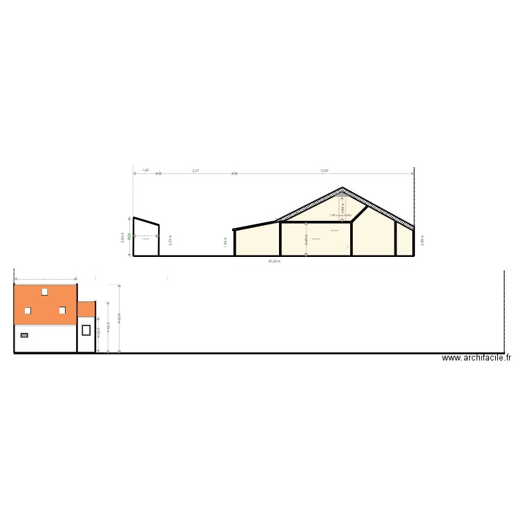 plan de coupe exemple. Plan de 3 pièces et 42 m2