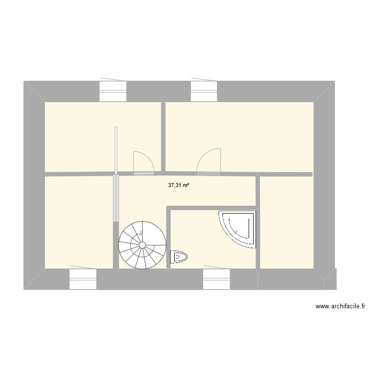 1er étage. Plan de 1 pièce et 37 m2