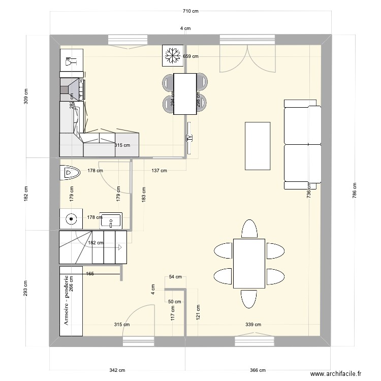 Plan maison 2 RDC Meublé. Plan de 2 pièces et 48 m2