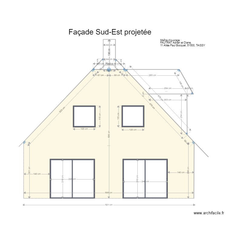 Facade SE projetée. Plan de 0 pièce et 0 m2