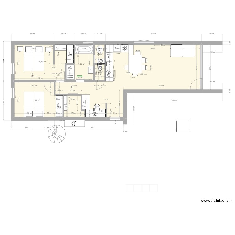 BERLICANT T3 3 eme etage v2. Plan de 6 pièces et 68 m2