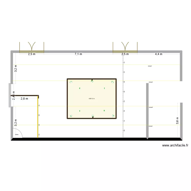 salle des halles. Plan de 1  et 20 m²
