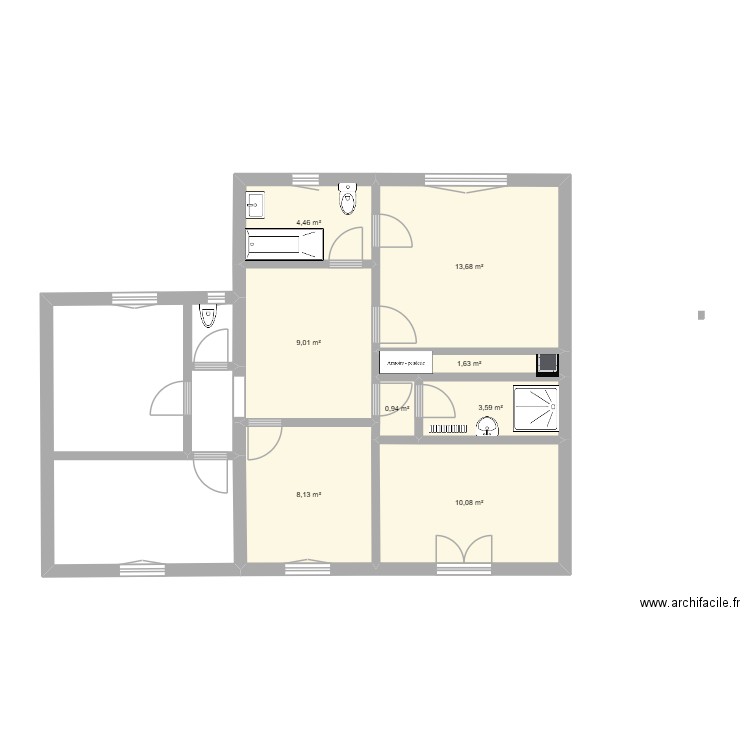 ETCHE étage 1. Plan de 8 pièces et 52 m2