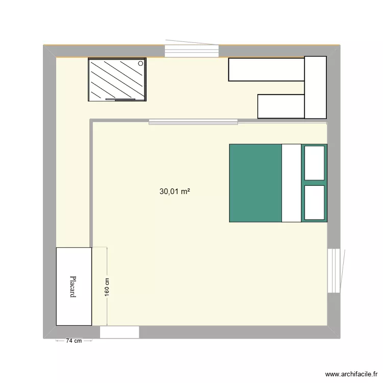 Chambre r&eacute;nov&eacute;e. Plan de 