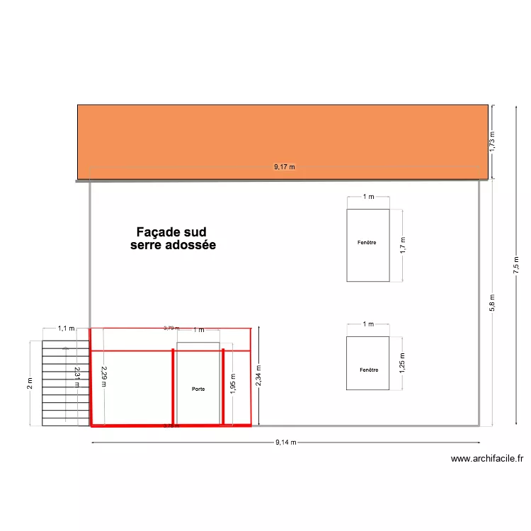 serre adoss&eacute;e fa&ccedil;ade sud. Plan de 