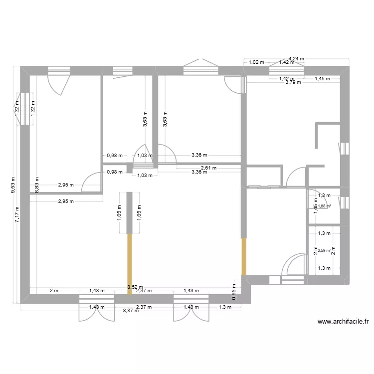 RDC-25B. Plan de 2  et 4 m²