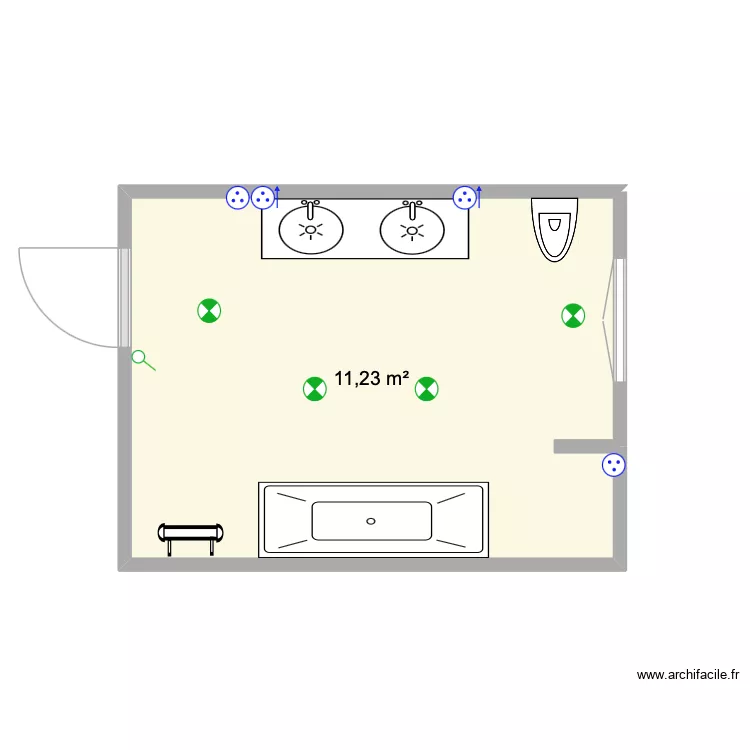 SDB ETAGE. Plan de 1 Pièce et 11 m²