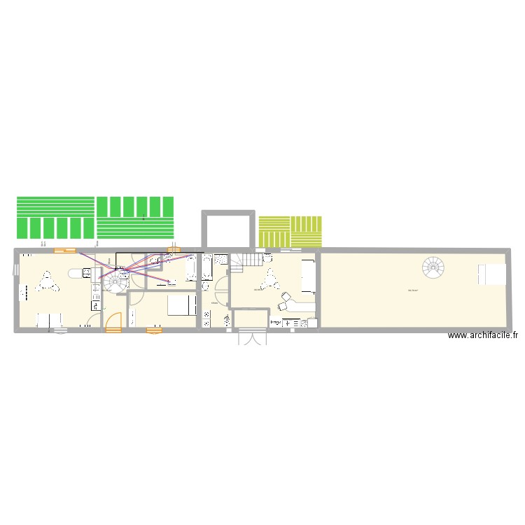 Projet . rez de chaussée maison avec escalier colimacon plomberie. Plan de 0 pièce et 0 m2