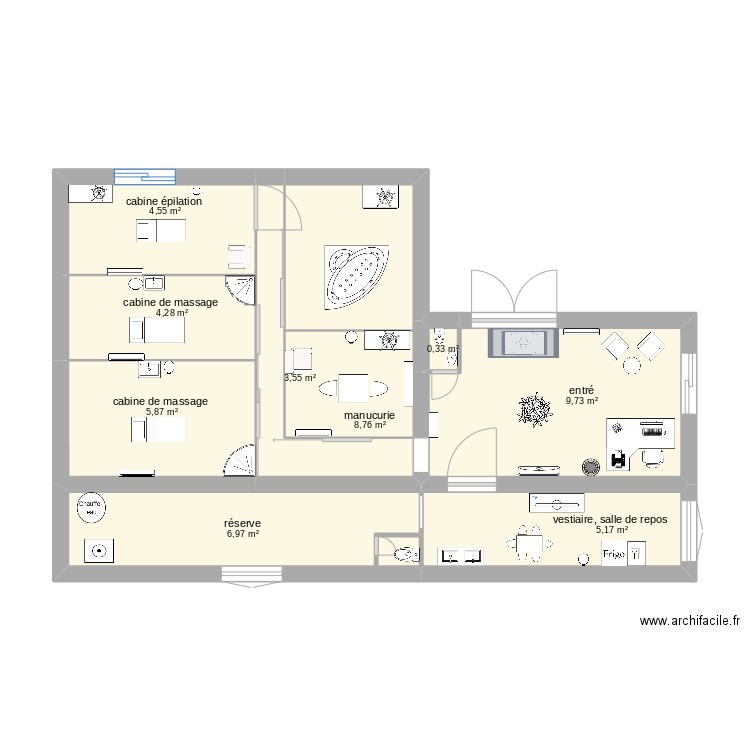  plan institut . Plan de 9 pièces et 49 m2