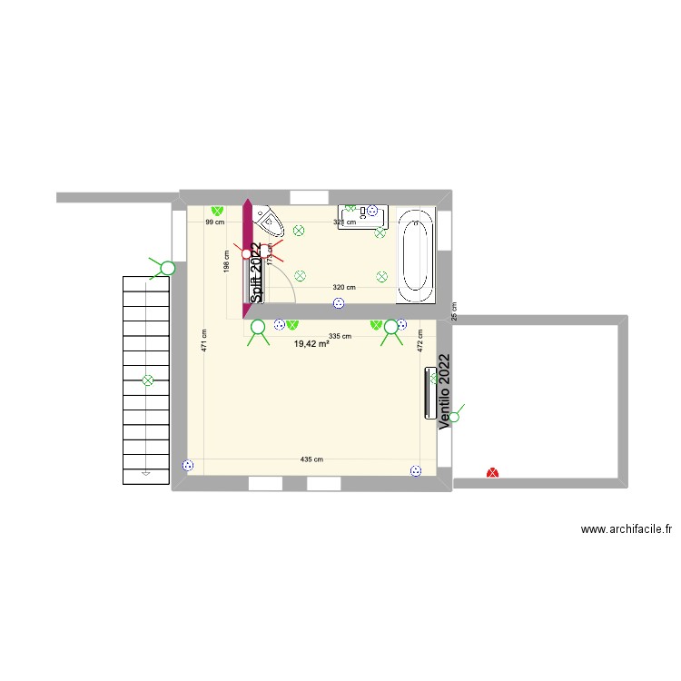 sdb ch 5 final. Plan de 1 pièce et 19 m2