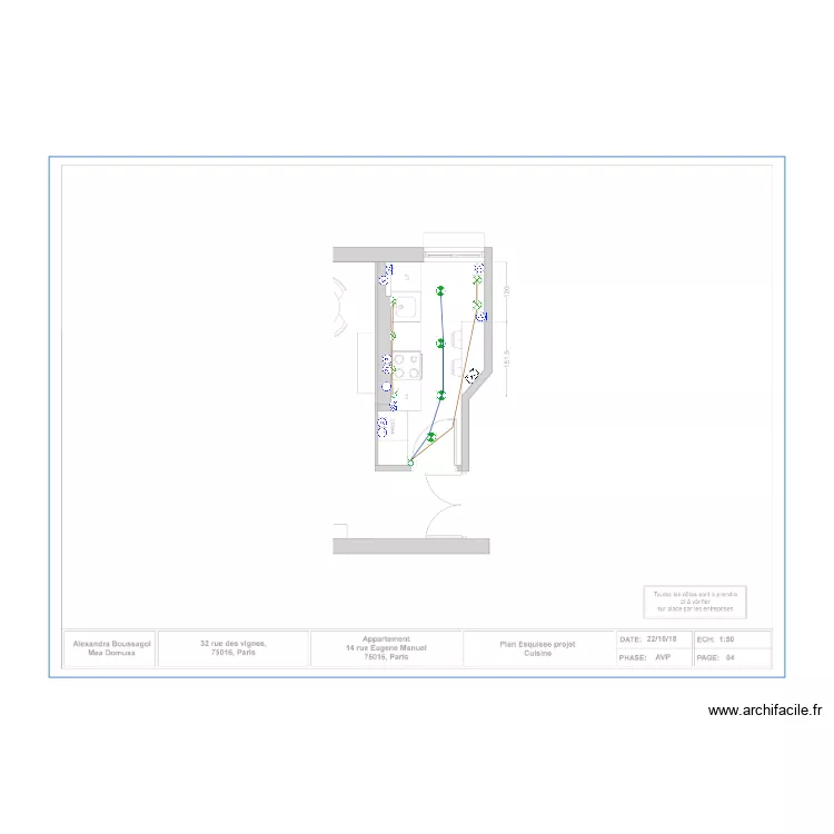 Plan &eacute;lectrique cuisine Eugene Manuel. Plan de 