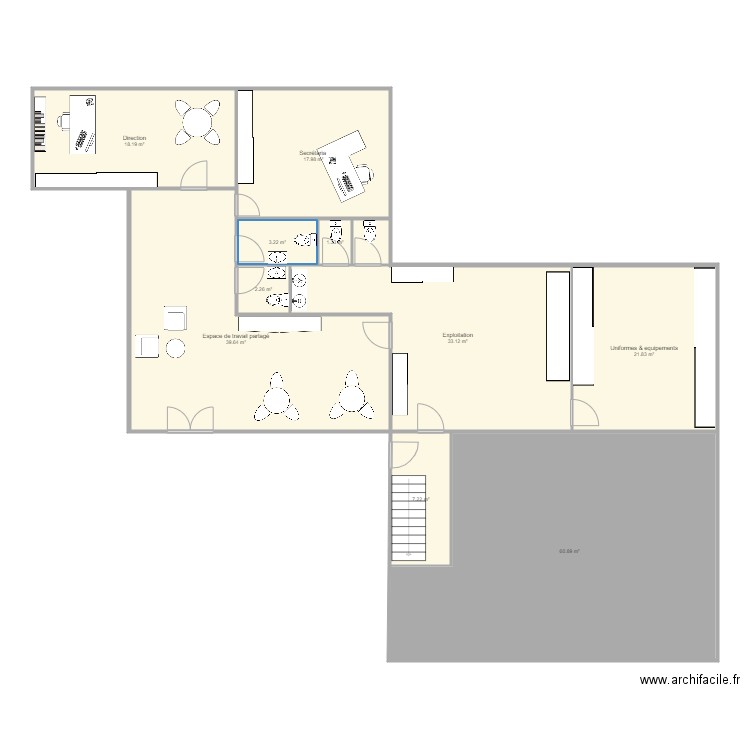 Locaux Guilherand projection 2. Plan de 10 pièces et 206 m2