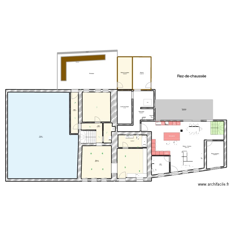 Cuisine. Plan de 17 pièces et 372 m2