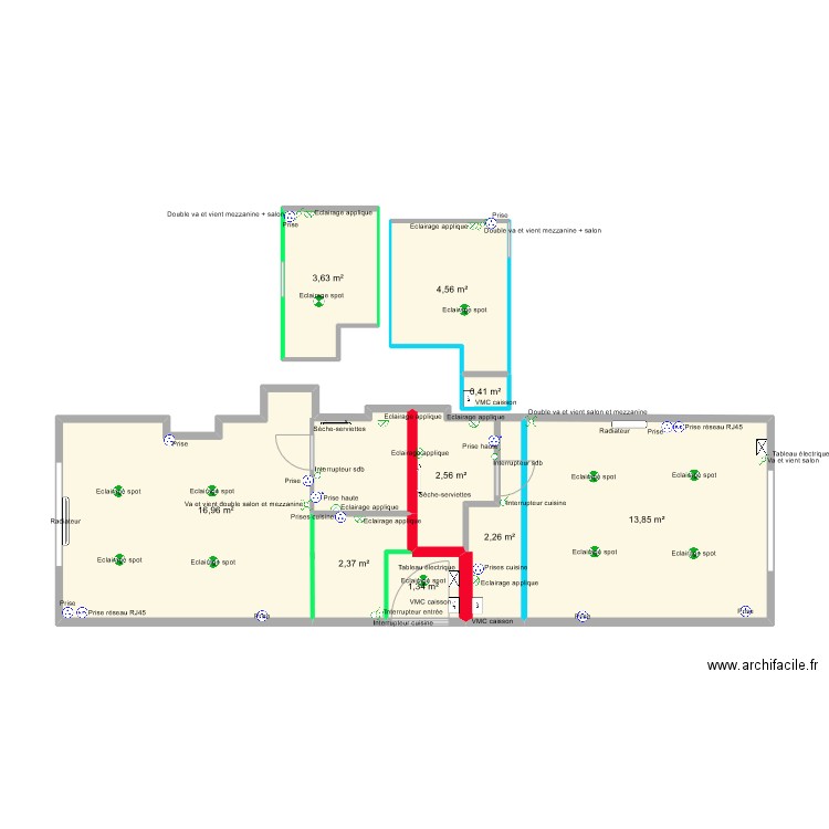 Plan électrique. Plan de 9 pièces et 48 m2