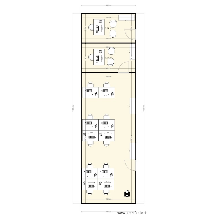 Bureau UAP3 To be V4. Plan de 3 pièces et 56 m2