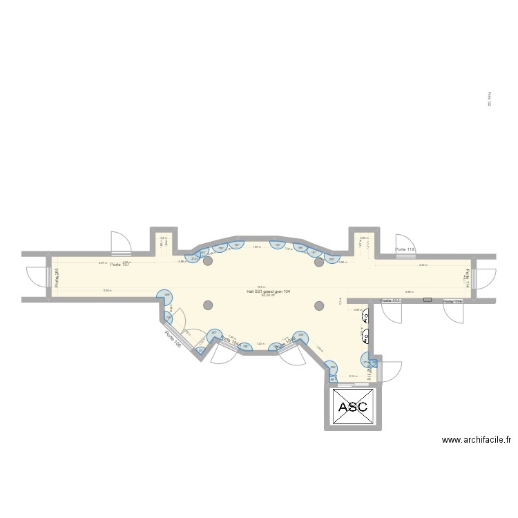 Hall grand gym ss1 104. Plan de 2 pièces et 67 m2