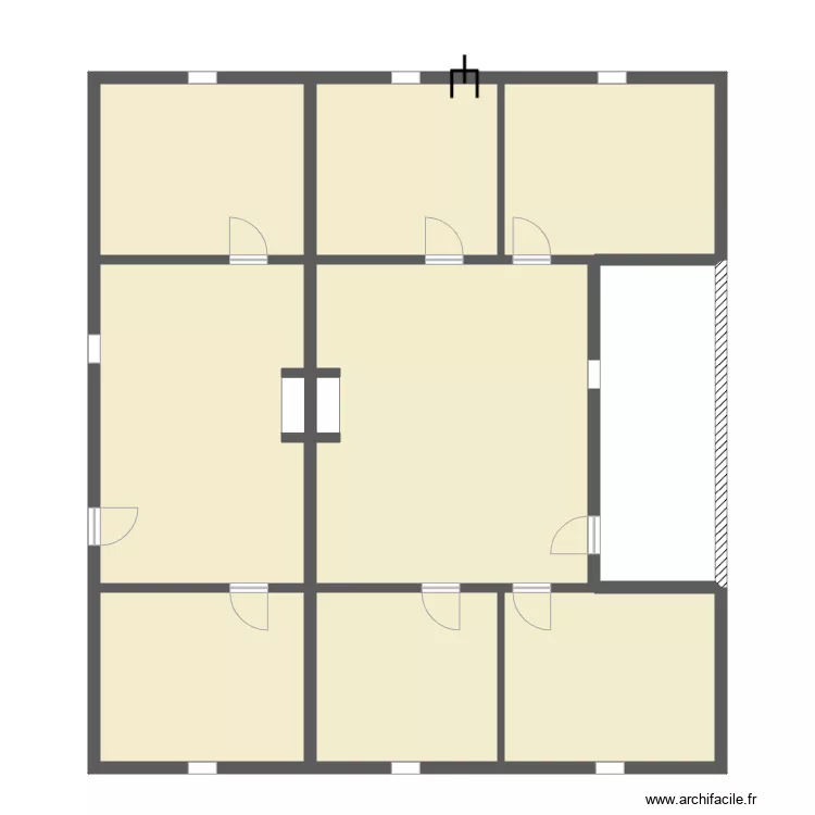 maison a facade sur pignon avec auvent. Plan de 