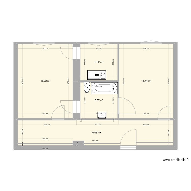 28 FelixViallet - Plan Initial v2. Plan de 5 pièces et 60 m2