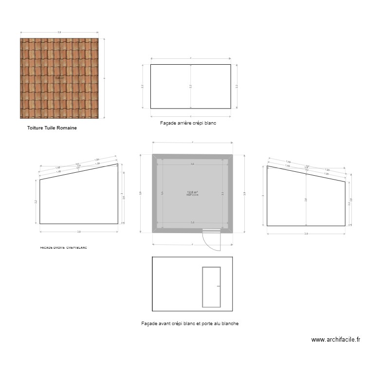 PLAN DE COUPE FACADE. Plan de 1 pièce et 13 m2