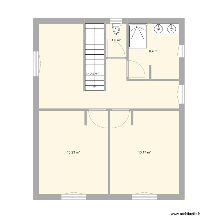 Plan étage 1. Plan de 5 pièces et 53 m2