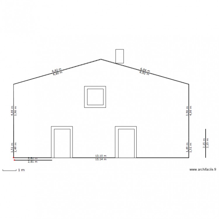 Facade 3 fenetres. Plan de 0 pièce et 0 m2