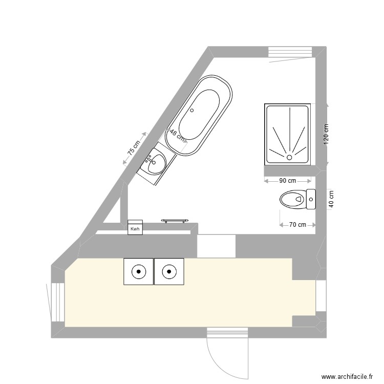 salle de bain bas2. Plan de 1 pièce et 6 m2