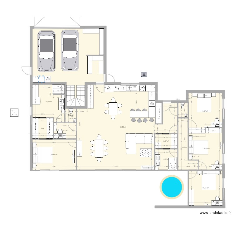 plan maison 3. Plan de 13 pièces et 191 m2