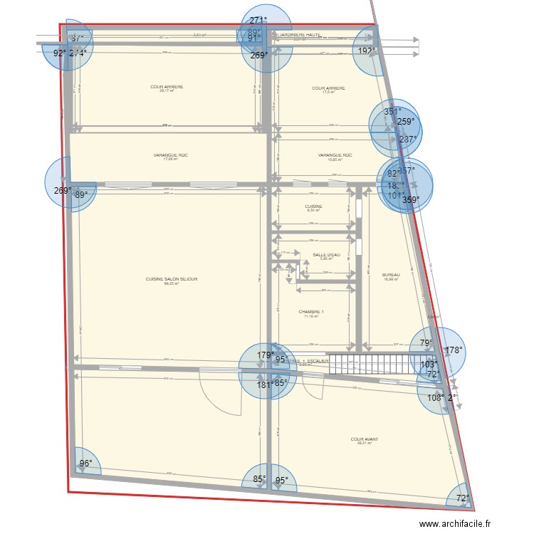 acoly RDC. Plan de 14 pièces et 265 m2