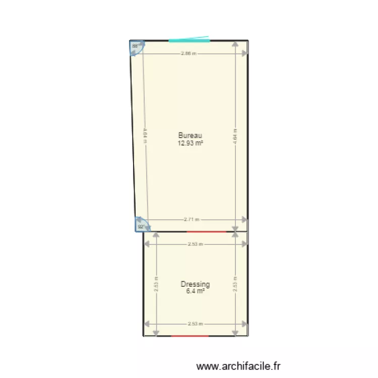 Burreau et dressing. Plan de 