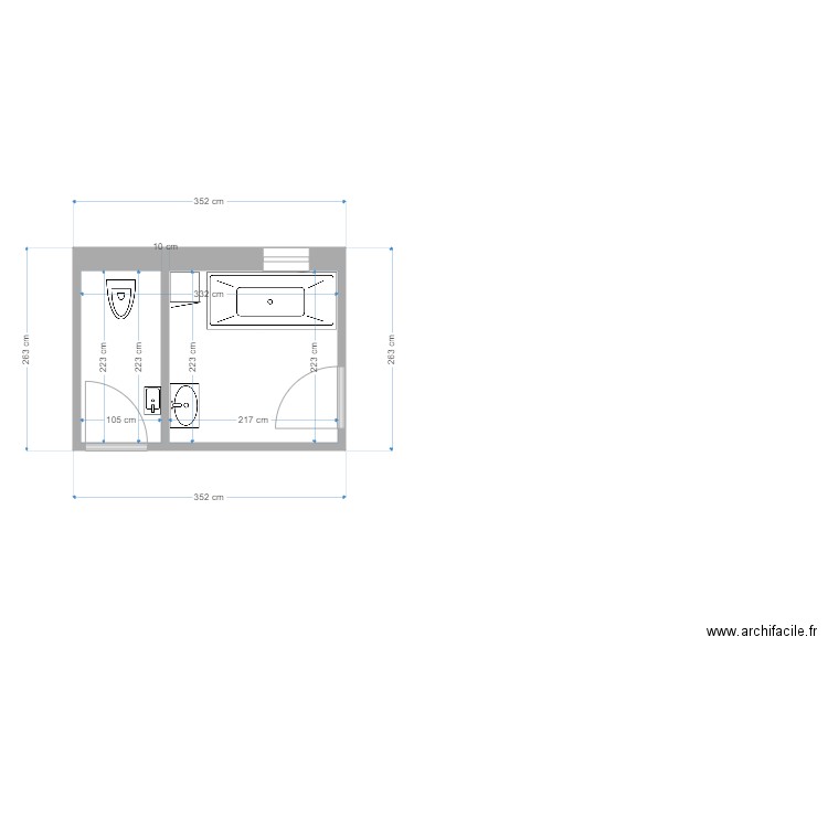 SDB-01. Plan de 1 pièce et 7 m2