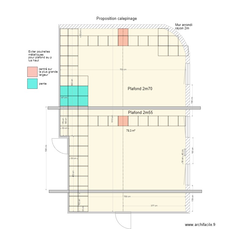 Salle de cours calepinage. Plan de 1 pièce et 79 m2