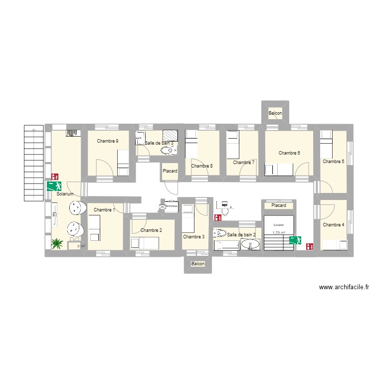 Dortoir Esplanade. Plan de 19 pièces et 39 m2