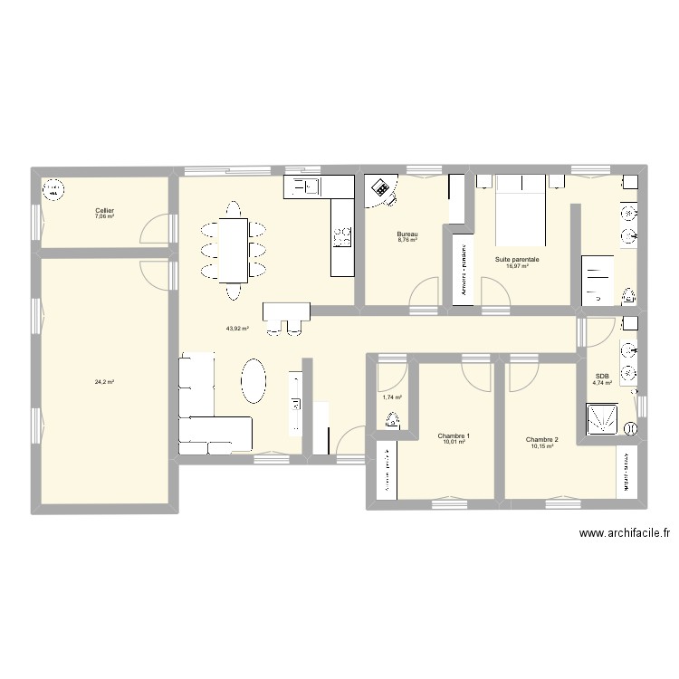 Notre maison. Plan de 9 pièces et 128 m2