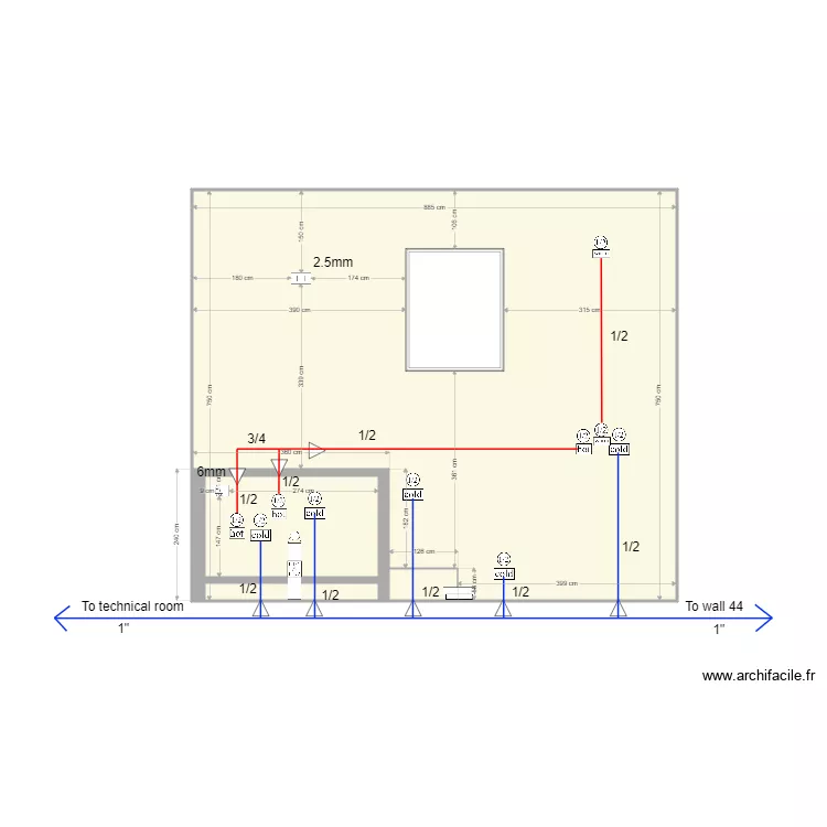 wall 23 3 cabinet and piping X 3. Plan de 