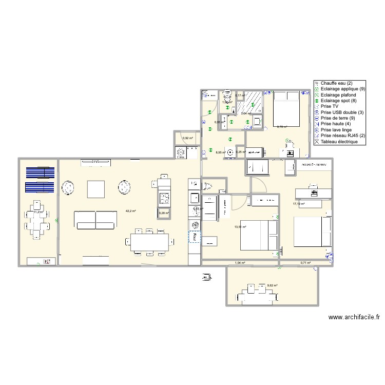 Santa Clara 2 face mer nousV3. Plan de 17 pièces et 121 m2