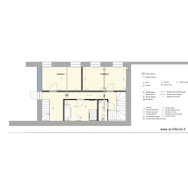 République étage distribution électrique  projet 1. Plan de 7 pièces et 104 m2