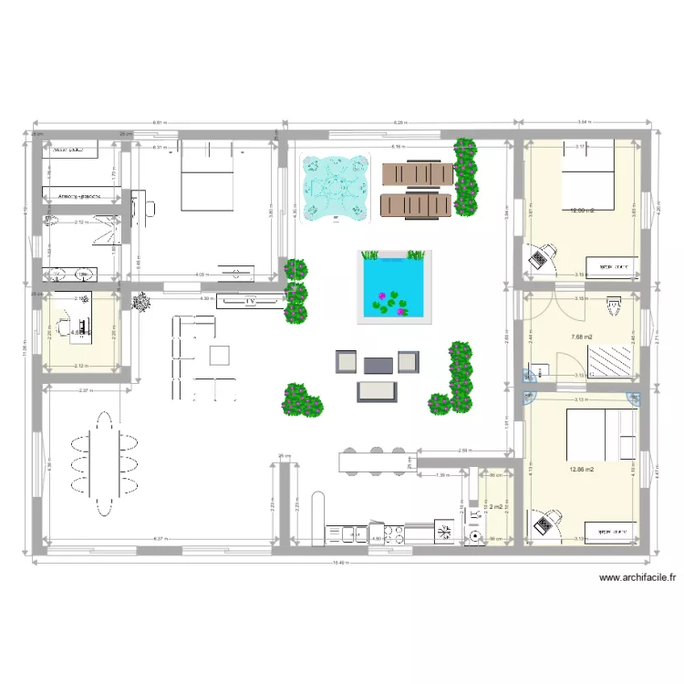 Maison Patio Bois B&eacute;ton . Plan de 