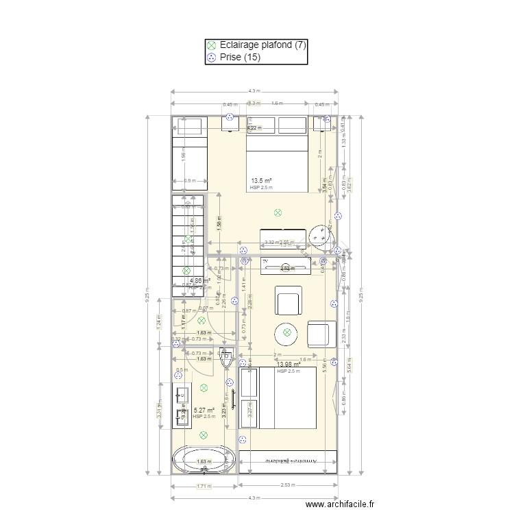 1 ER ETAGE CHAMBRE CARO 2b. Plan de 0 pièce et 0 m2