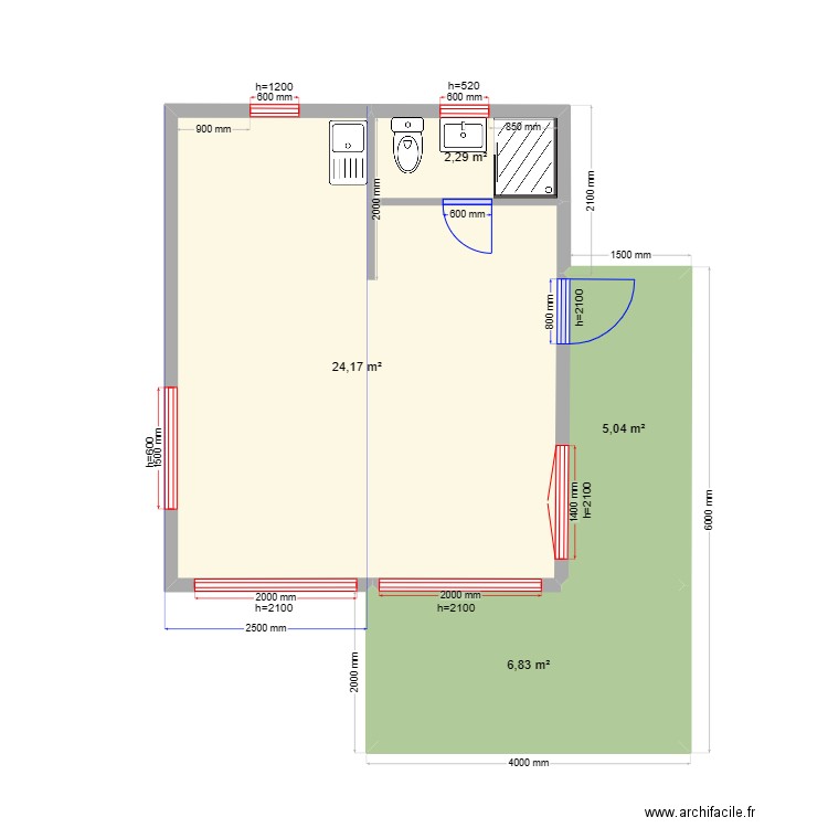 новый крым 2122234. Plan de 4 pièces et 38 m2