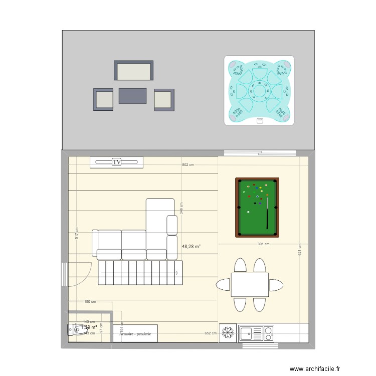 Studio 2. Plan de 2 pièces et 50 m2