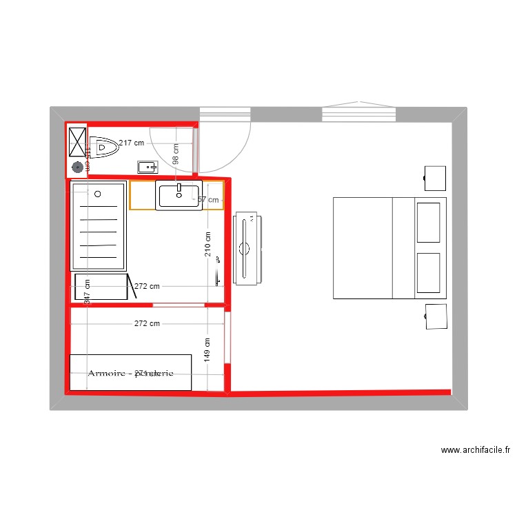 SdB Dressing Ch Parentale-4. Plan de 2 pièces et 45 m2