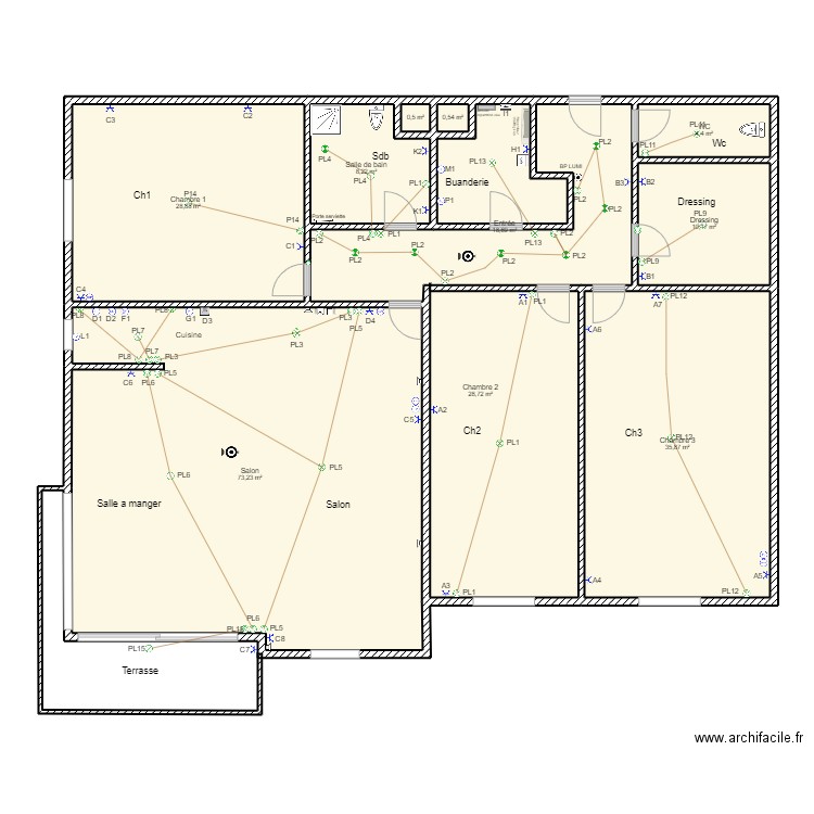 appart chera. Plan de 11 pièces et 216 m2