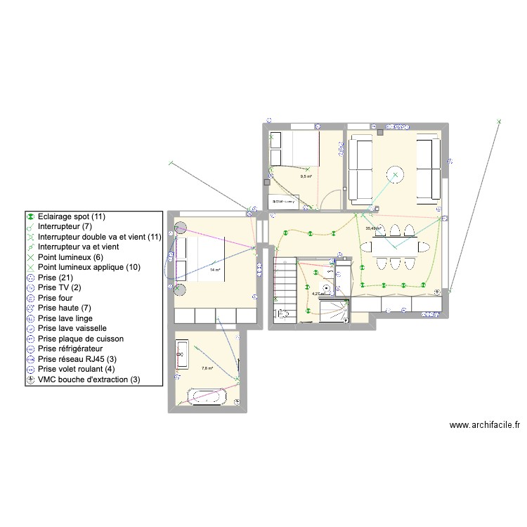 PLAN ELEC NANTERRE. Plan de 5 pièces et 71 m2