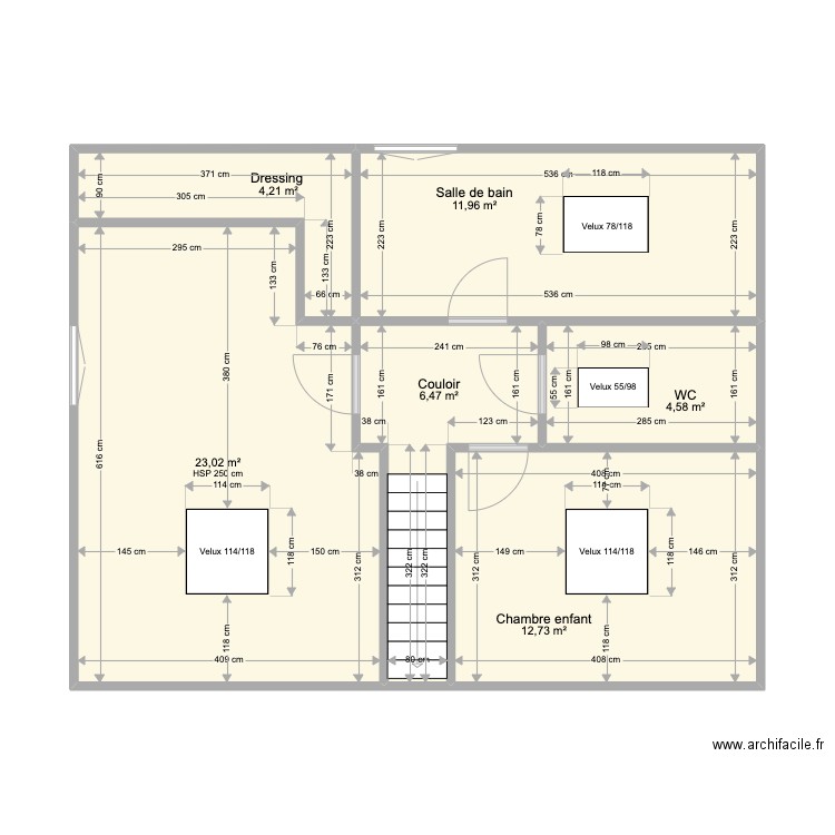 Plans combles SC. Plan de 6 pièces et 63 m2