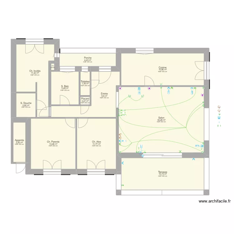 Villa Iris RDC v3-Alignement de mur. Plan de 