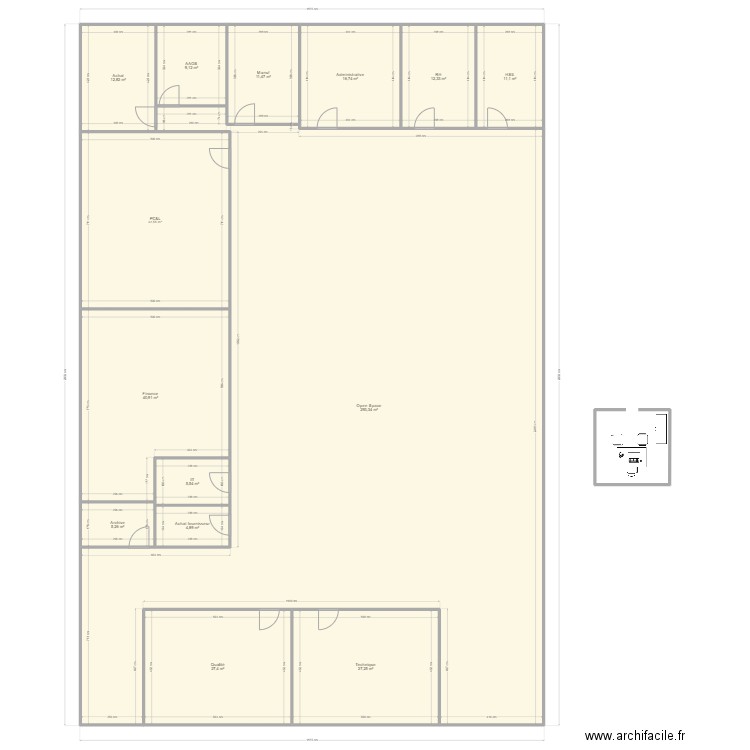 Plan Open space V011. Plan de 14 pièces et 521 m2